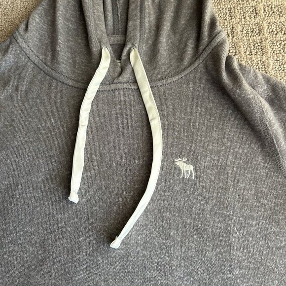 Abercrombie & Fitch Hoodie Unisex Small S Gray Sweatshirt Soft Logo Drawstring - Picture 3 of 5